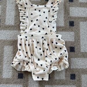 Cream Ribbed Heart Ruffle Romper